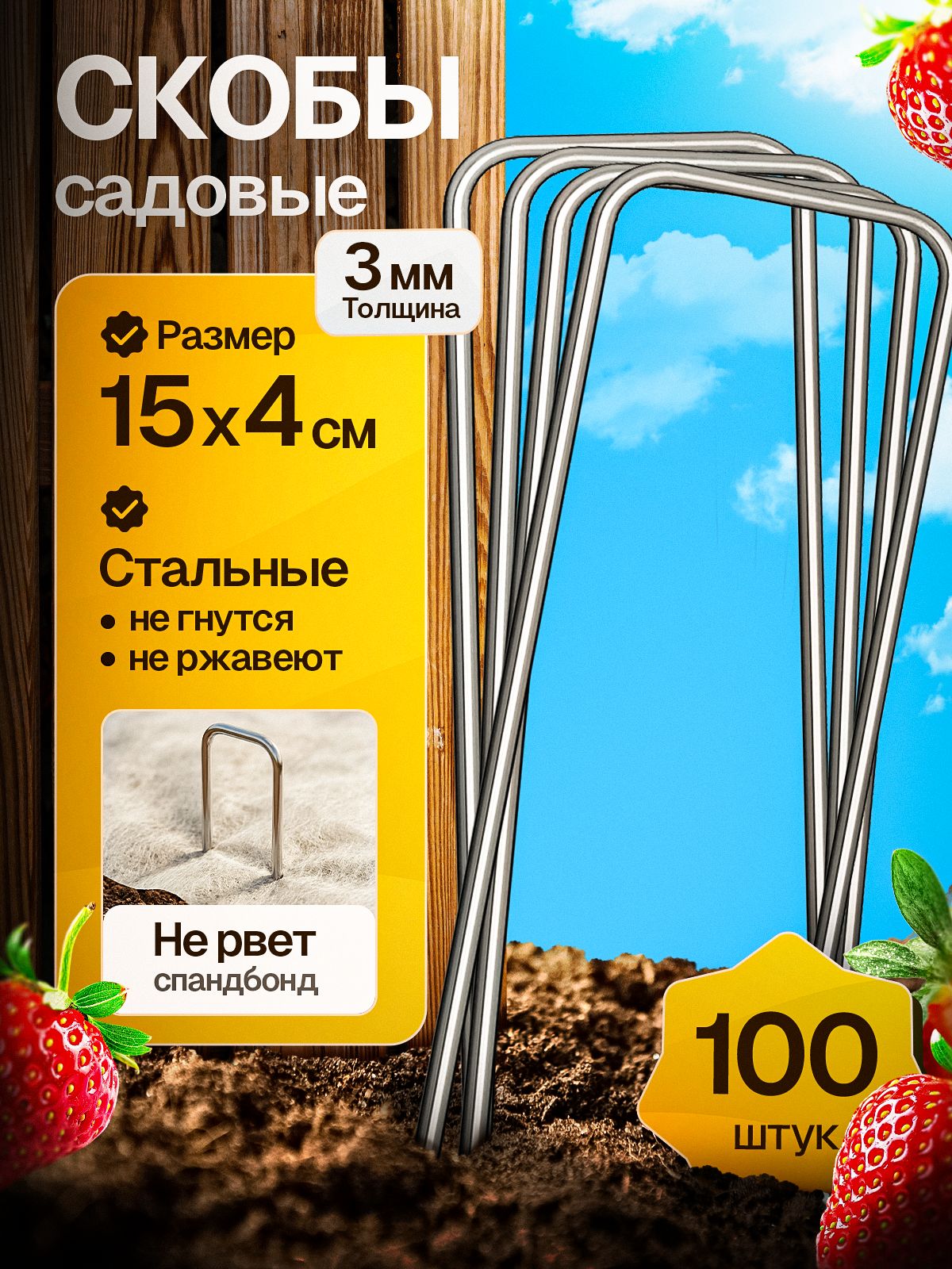Скобысадовыедлягеотекстиляиукрывногоматериала,100шт.,3,0мм