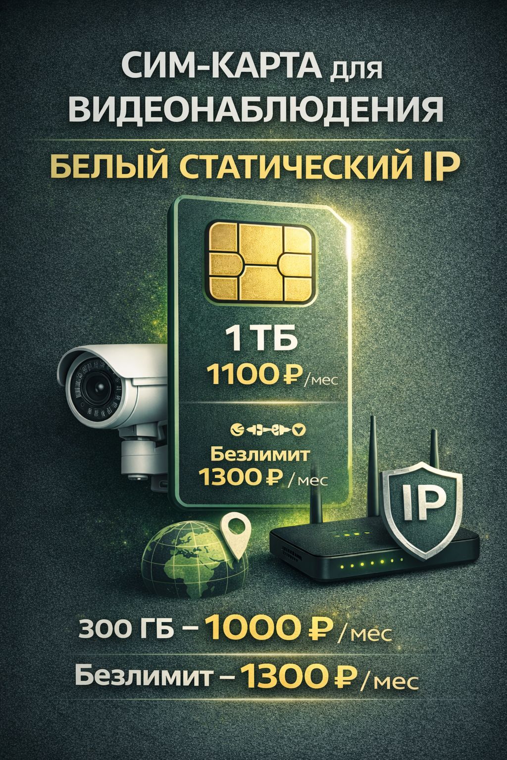 ЭкомобайлSIM-картаСимкартадлявидеонаблюденияироутера|БелыйIPзеленыйоператор(ВсяРоссия)