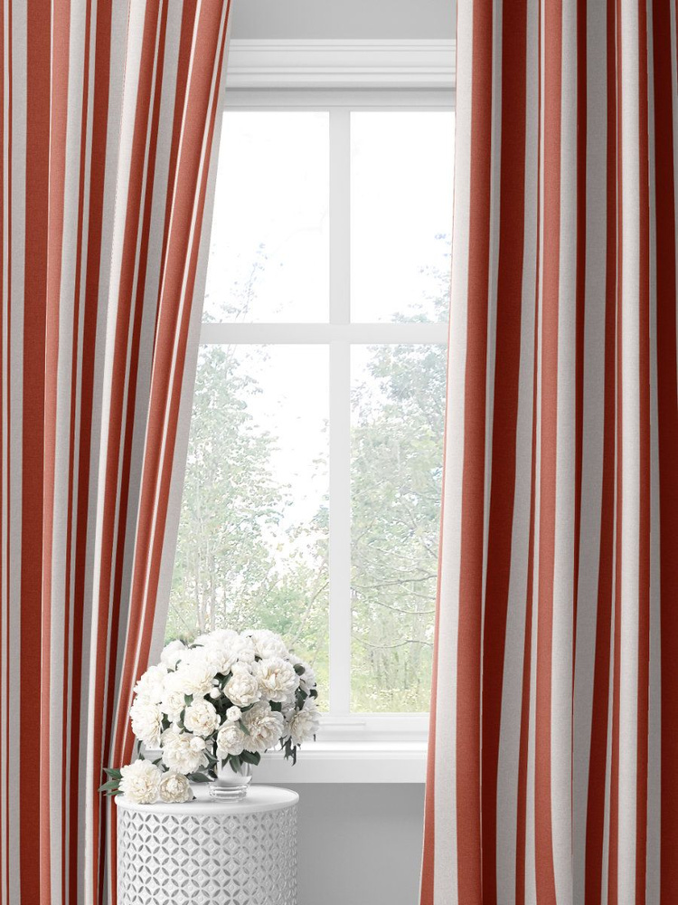 Красно-белые полосатые шторы Stripes #33010601, (275х145х2шт) #1