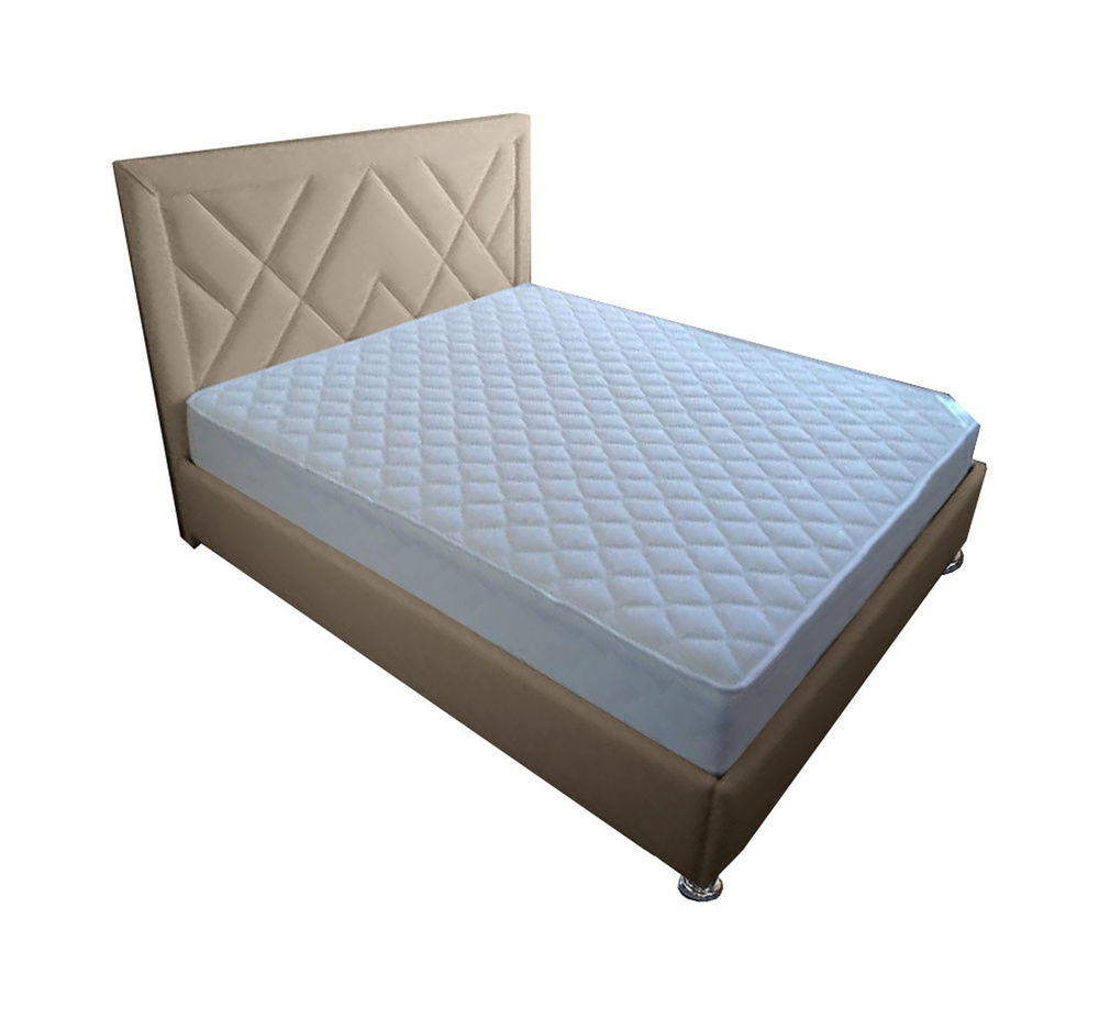 Двуспальная кровать Мозайка 180x200 основание металлическое с ламелями велюр бежевый ножки 13 см хром #1
