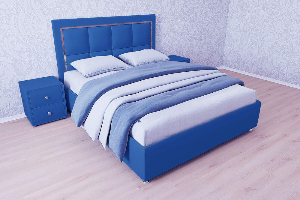 Односпальная кровать Вирджиния 80x200 основание металлическое с ламелями велюр синий ножки 5 см  #1