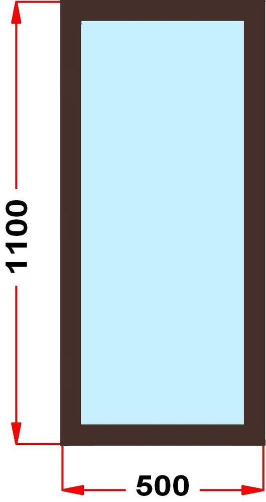 Окно из профиля Grunder 60 мм (1100 x 500), не открывающееся, стеклопакет 2 стекла, темно-коричневое #1