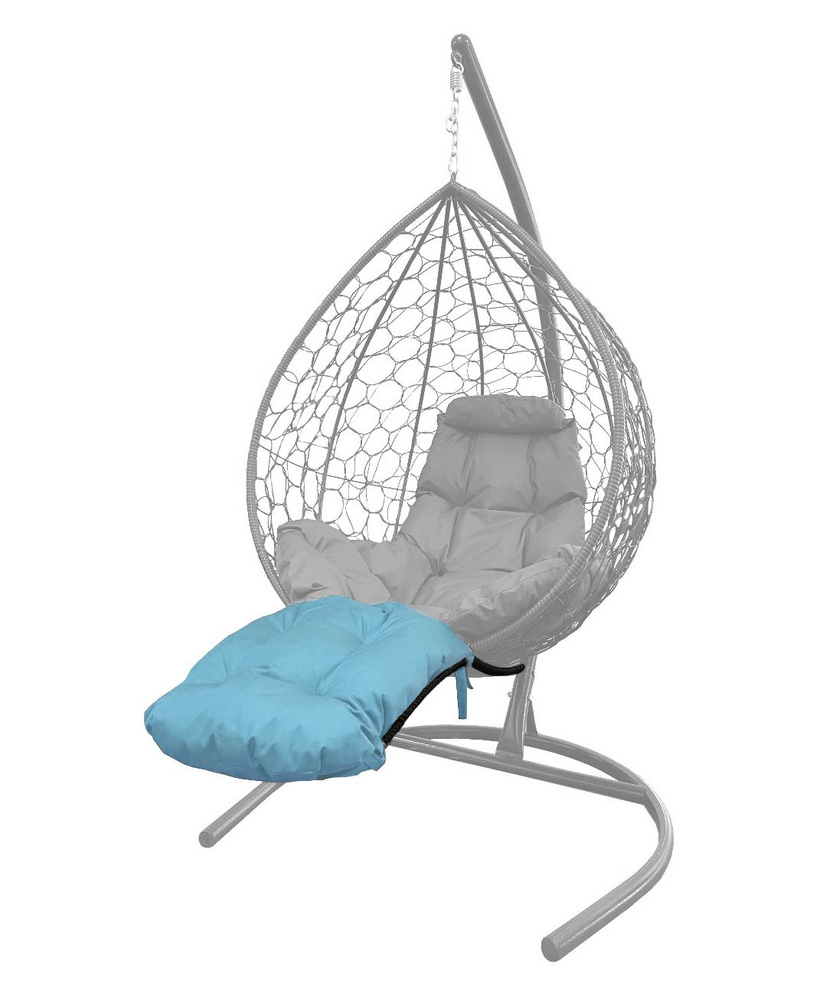 Подставка для ног на кресло подвесное, с ротангом черное, голубая подушка  #1