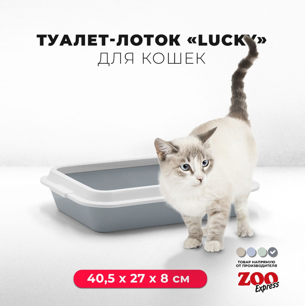 Туалет-лоток для кошек ZOOexpress LUCKY с рамкой без сетки, 40,5х27х8 см, серый  #1
