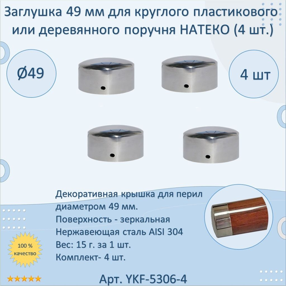 Заглушка 49 мм НАТЕКО для круглого пластикового или деревянного поручня (4 шт.)  #1