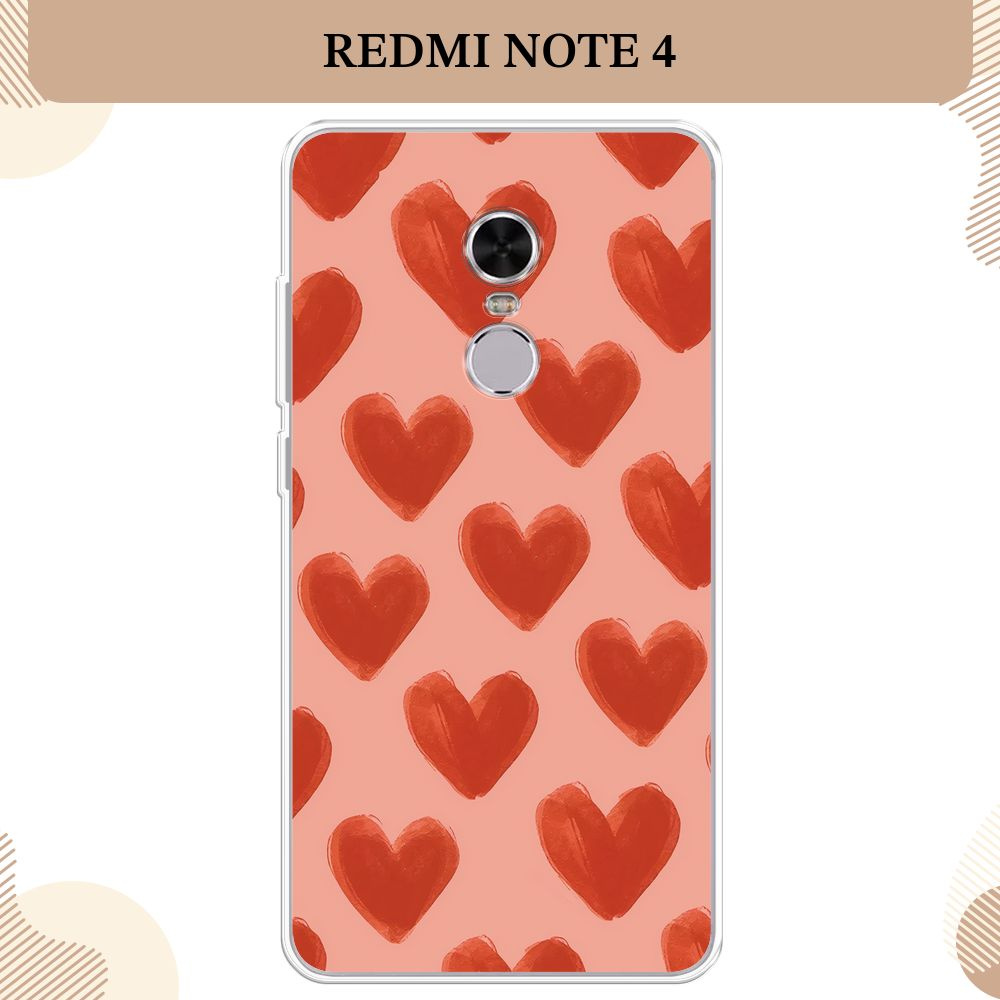 Силиконовый чехол на Xiaomi Redmi Note 4 / Сяоми Редми Нот 4 Алые сердца паттерн - 8 марта  #1