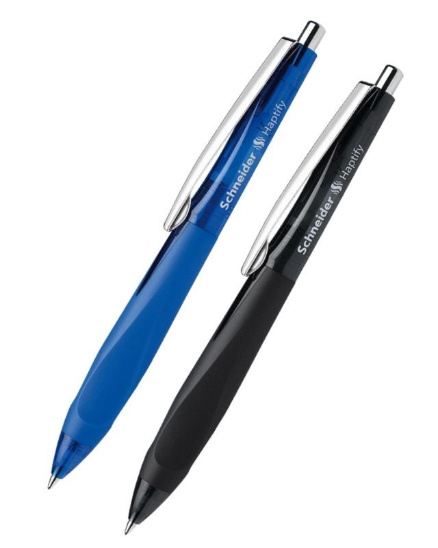 2 шт Ручка шариковая автоматическая Schneider "Haptify" трехгранный прорезиненный грип, цвет чернил синий+черный, #1