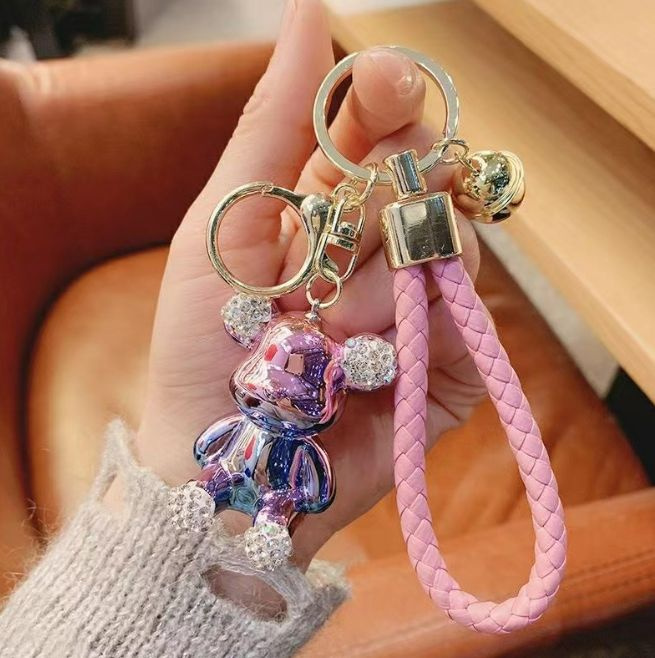 Мишка блестящий розово-синий. Брелок для ключей автомобиля; на рюкзак, ключи, сумку. Для девочек. Подарок. #1
