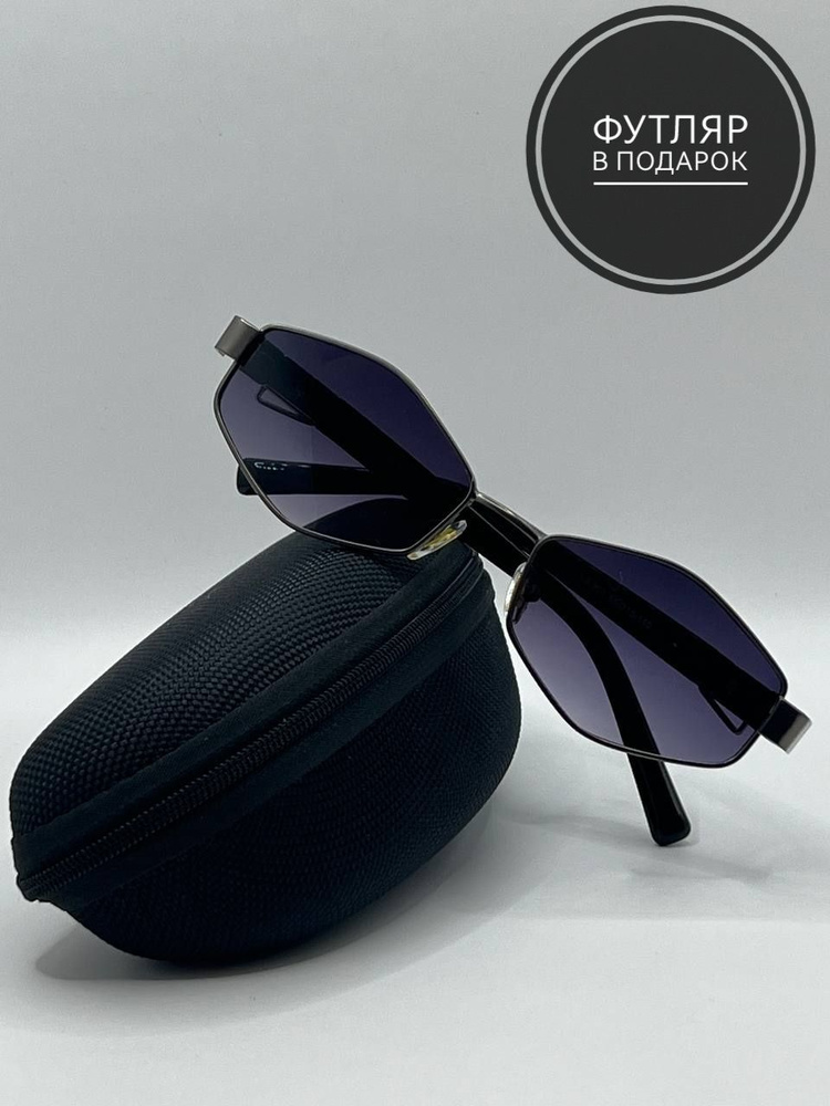 Солнцезащитные очки ромб узкие черные в металлической оправе  #1