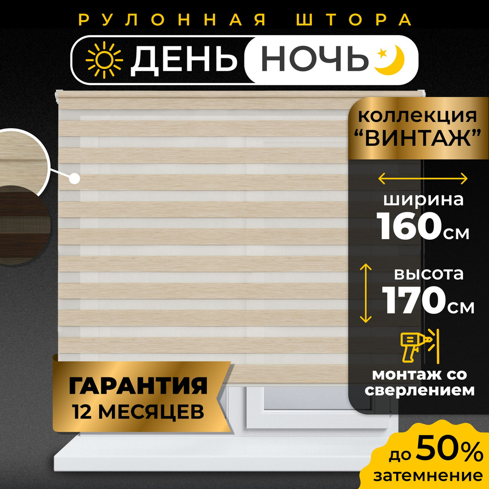 Рулонные шторы День-Ночь LmDecor 160х170 см жалюзи на окна 160 ширина, рольшторы  #1