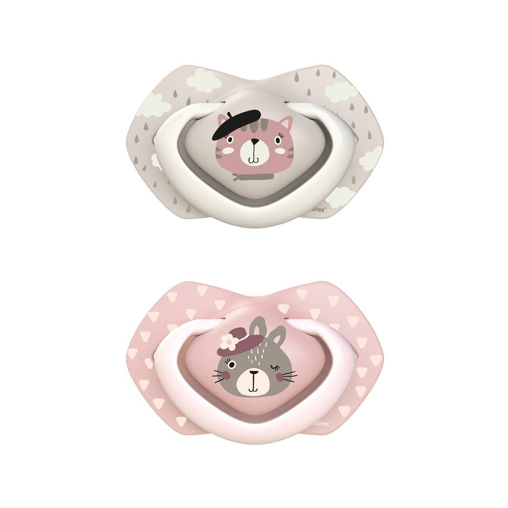 Canpol babies Пустышка симметричная силиконовая 2шт.,6-18м.,BONJOUR PARIS, цвет: розовый с футляром для #1