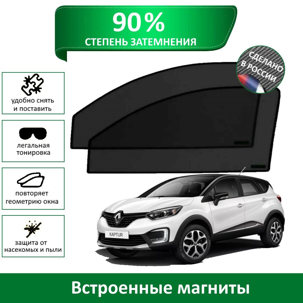 Каркасные шторки MURAD PREMIUM 90 на Renault Kaptur 1 (2013-2019) на передние двери на магнитах со светопропускаемостью #1