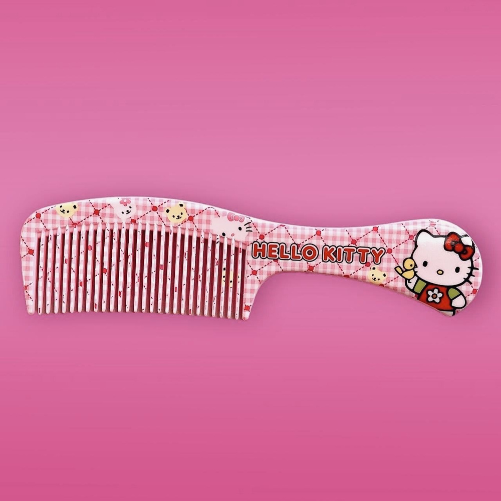 Расческа Hello Kitty розовая 20х5 см, рисунок клетка #1