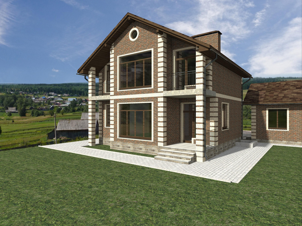 Проект двухэтажного дома ( площадь 123,8 кв.м ) с отдельным гаражом из керамического блока с облицовкой #1