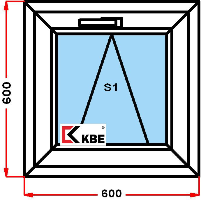 Окно пластиковое+москитка KBE 58 мм (600 x 600), фрамуга, стеклопакет из 3х стекол  #1