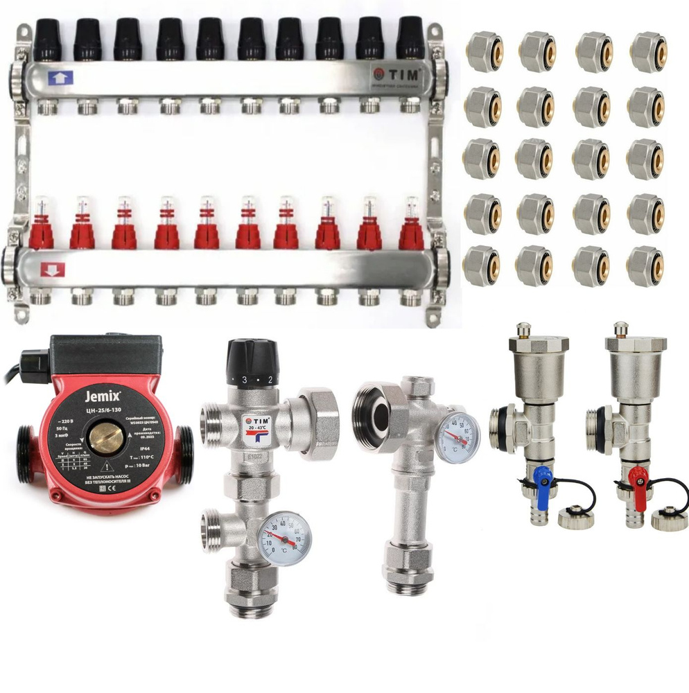Комплект для теплого пола тим KDS5010: коллекторный блок 10 выходов+смесительный узел+циркуляционный #1