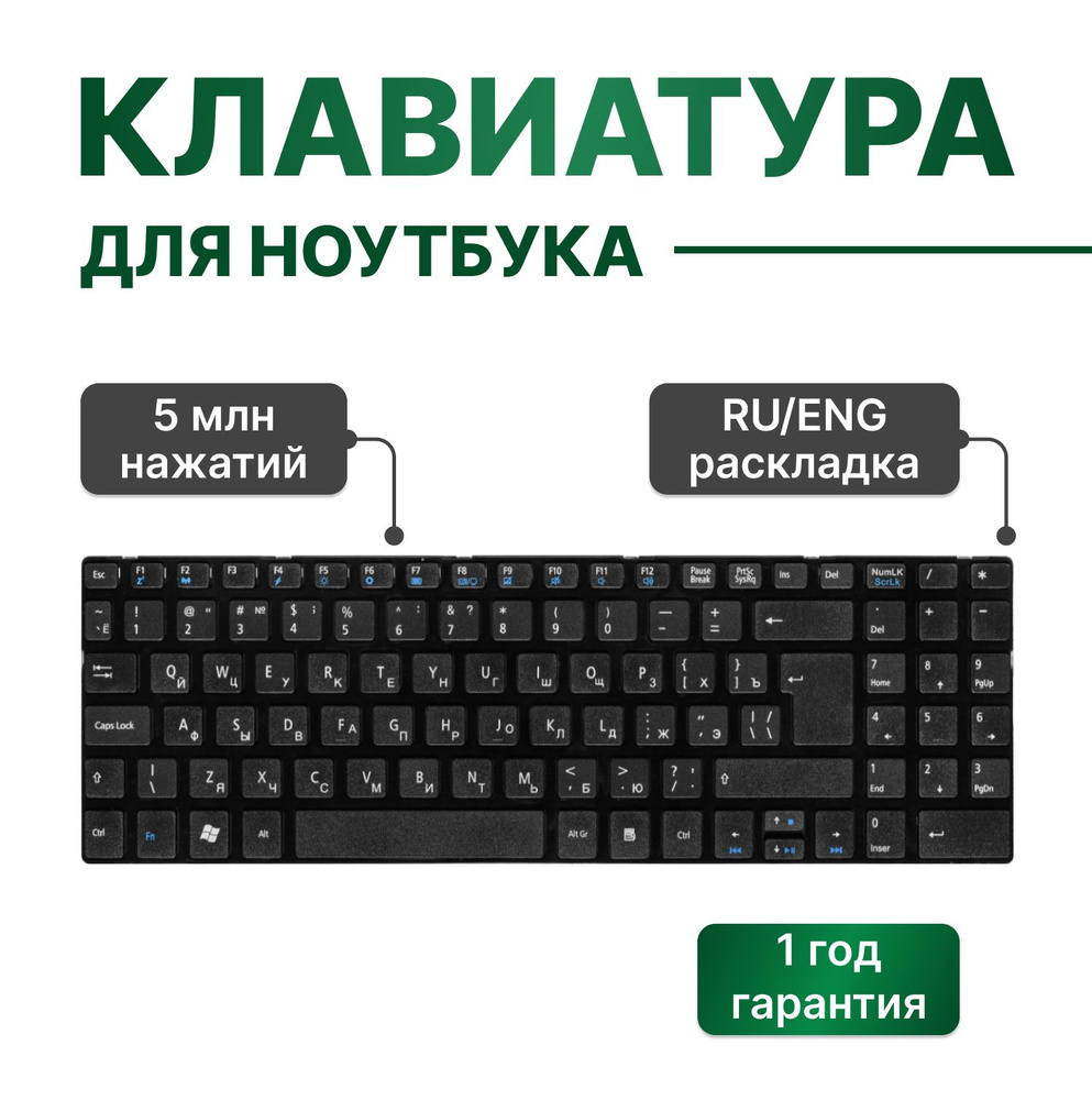 Клавиатура черная с черной рамкой глянцевой для MSI CX640 (MS-16Y1), Medion E6217, Gigabyte Q2532N, MSI #1