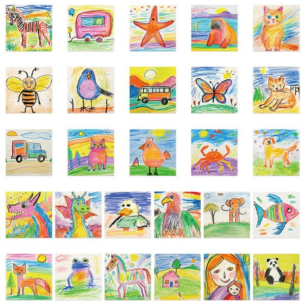 Набор декоративных водонепроницаемых наклеек стикеров Детские рисунки, 54 штук  #1