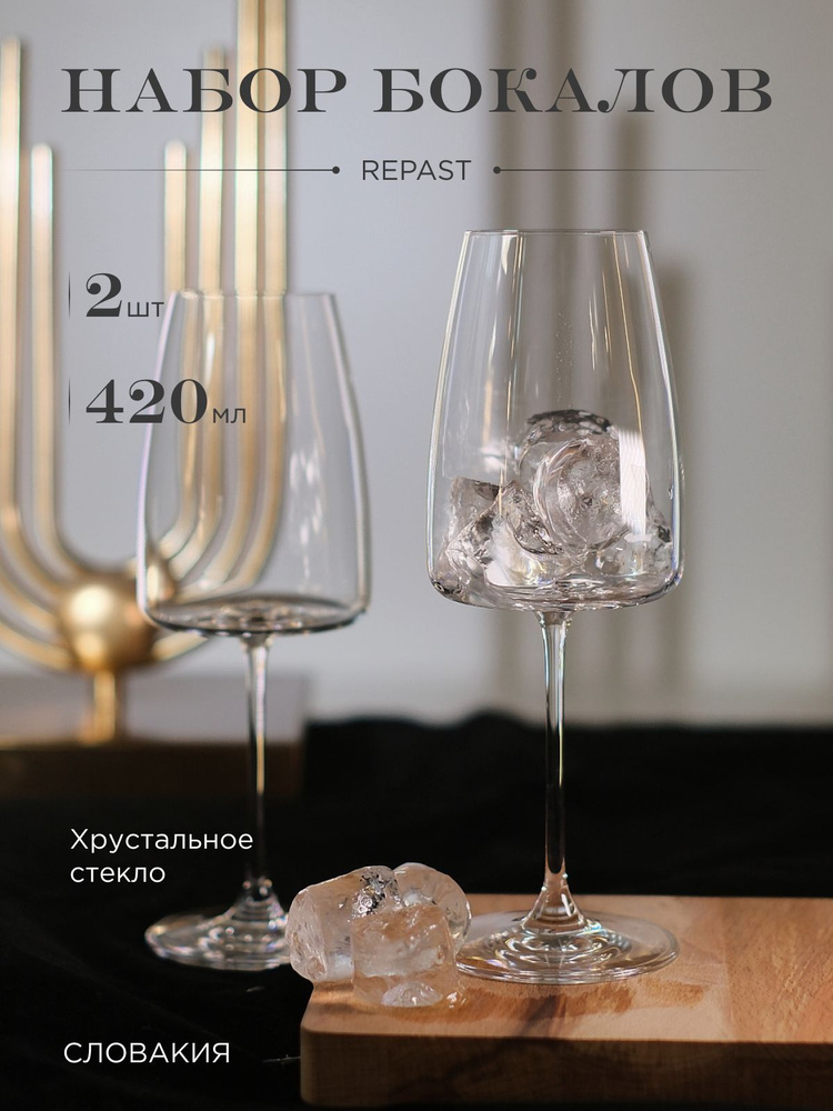 Набор бокалов для вина LORD из хрустального стекла 420 мл REPAST&RONA 2 шт.  #1