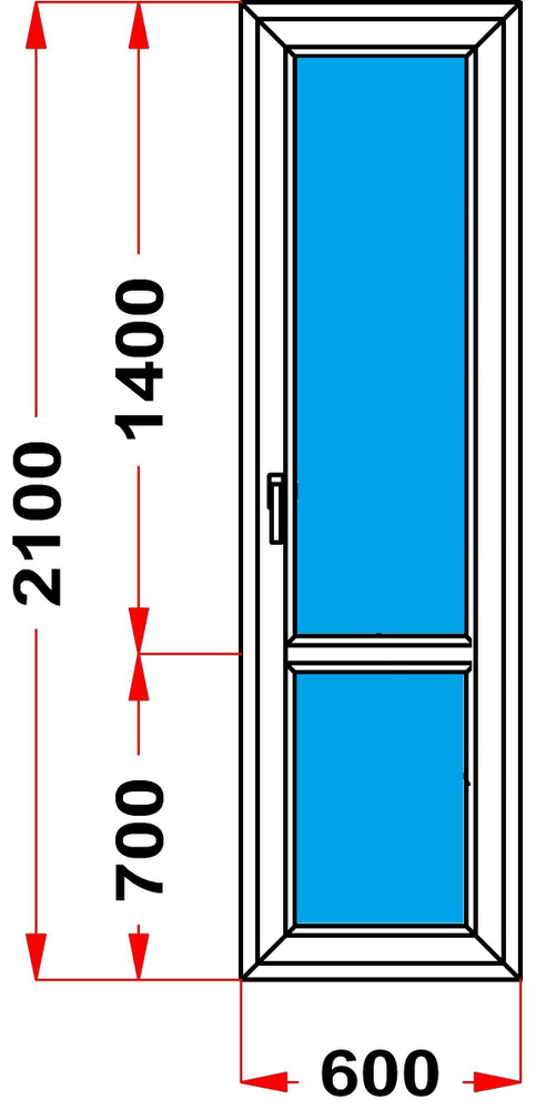 Балконная дверь 70 мм (2100 x 600), с поворотной створкой, стеклопакет 3 стекла  #1