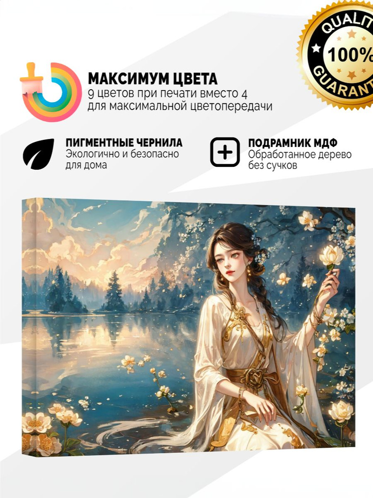 Картина на холсте 30x40 Девушка и сакура #1