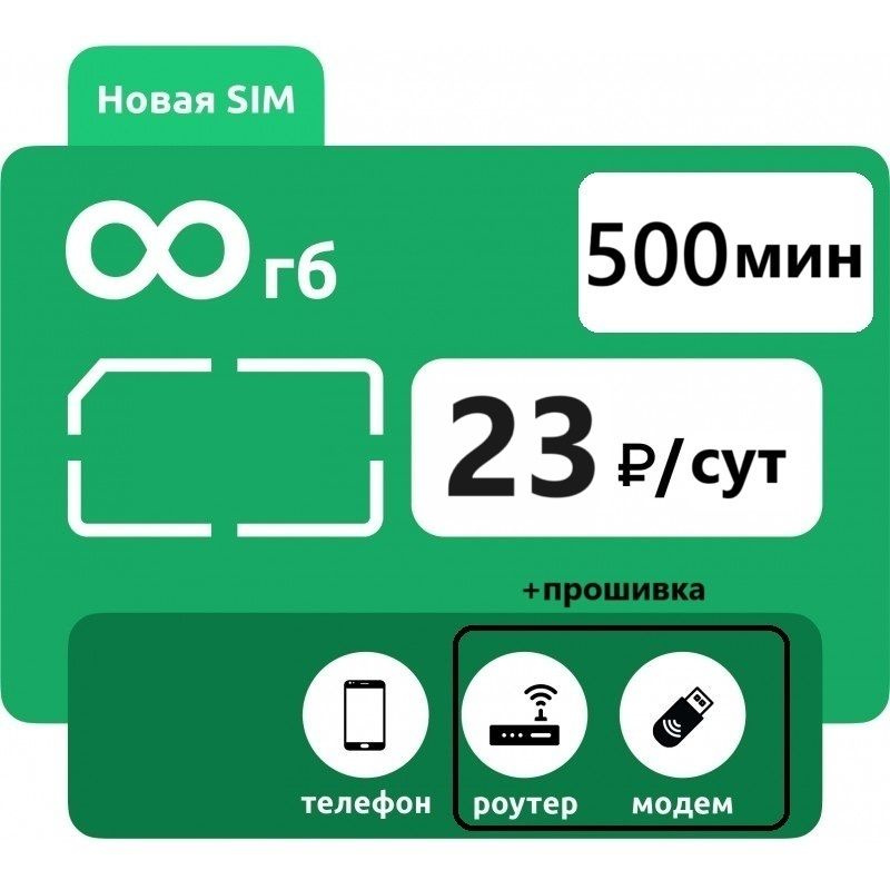 SIM-карта Тариф для смартфона, Безлимитный интернет за 23 руб/сут,раздача wi-fi включена (Вся Россия) #1