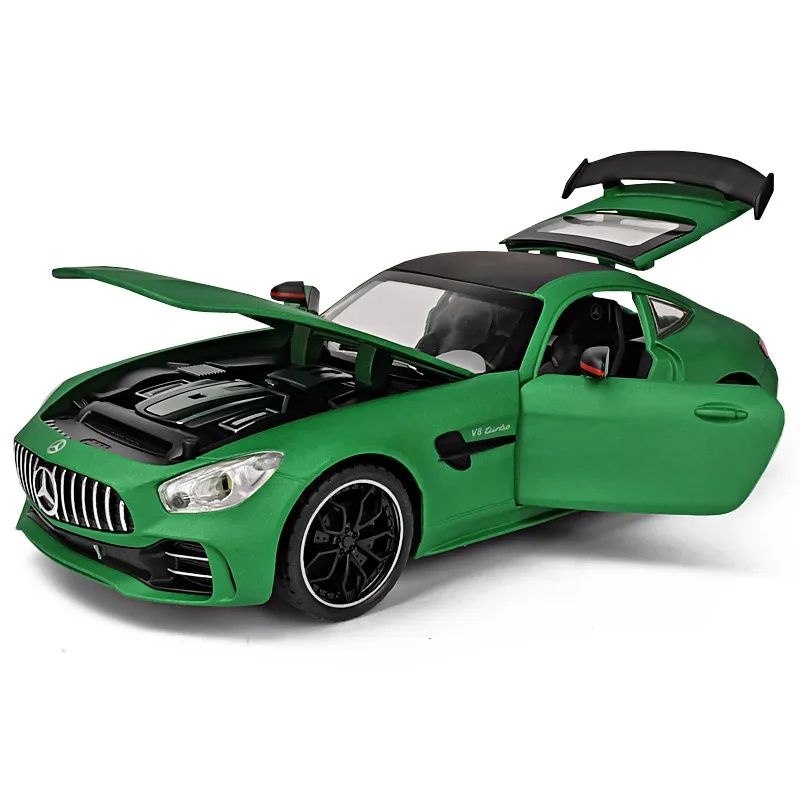 Металлическая машинка Мерс Mercedes-Benz AMG GT R roadster 1:24 зелёный 20 см. Свет, звук  #1