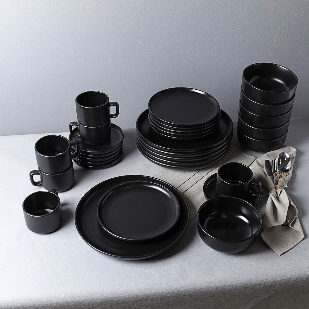 Набор столовой посуды из керамики 20 предметов на 4 персоны черный  #1