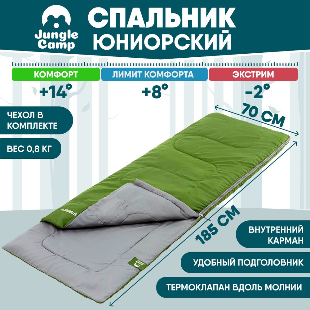 Спальник/Спальный мешок Jungle Camp Ranger Comfort JR, с подголовником, левая молния, цвет: зеленый, #1