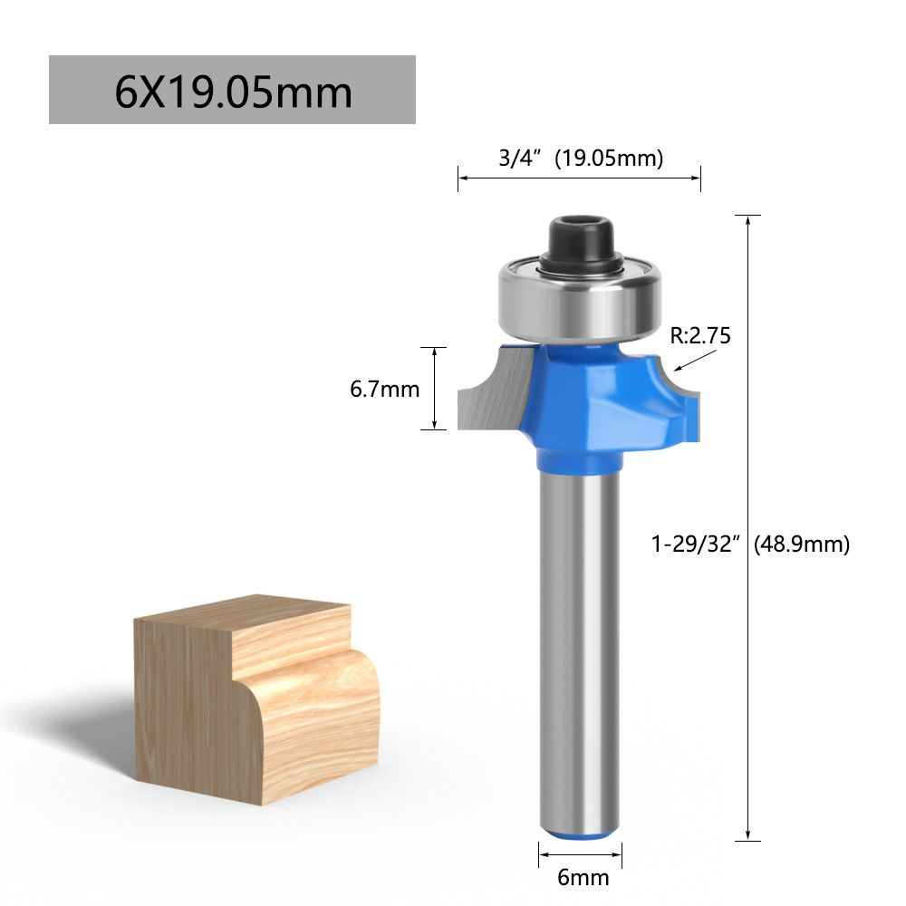 Фреза кромочная калевочная 19.05 х 6.7 мм, R 2.75 ,хвостовик 6 мм  #1