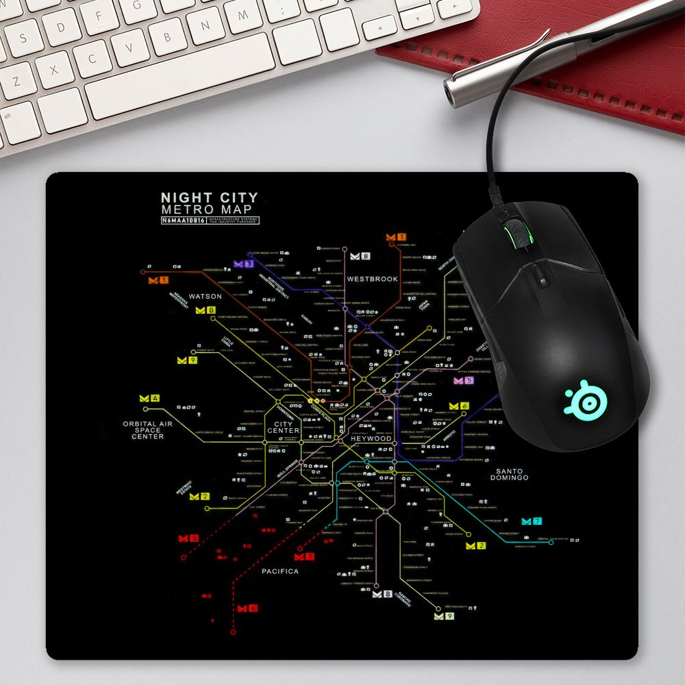 Коврик для комьютерной мыши Cyberpunk / Киберпанк 2077 - Night City Metro Map  #1