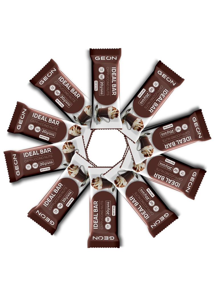 Набор протеиновых батончиков GEON IDEALBAR Кофейный со сливками и орехом, 33% белка (60г x 10 шт.)  #1