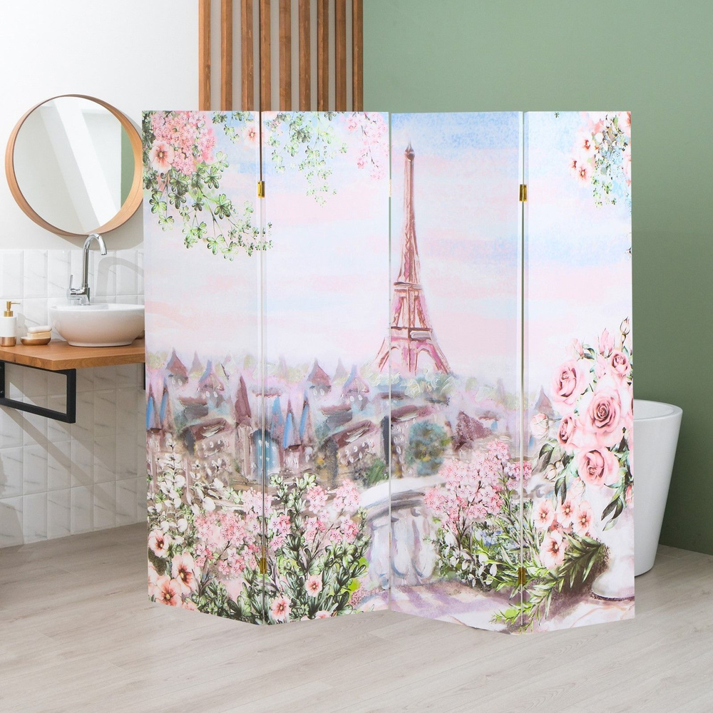 Универсальная складная ширма "Картина маслом. Розы и Париж", 200 x 160 см  #1