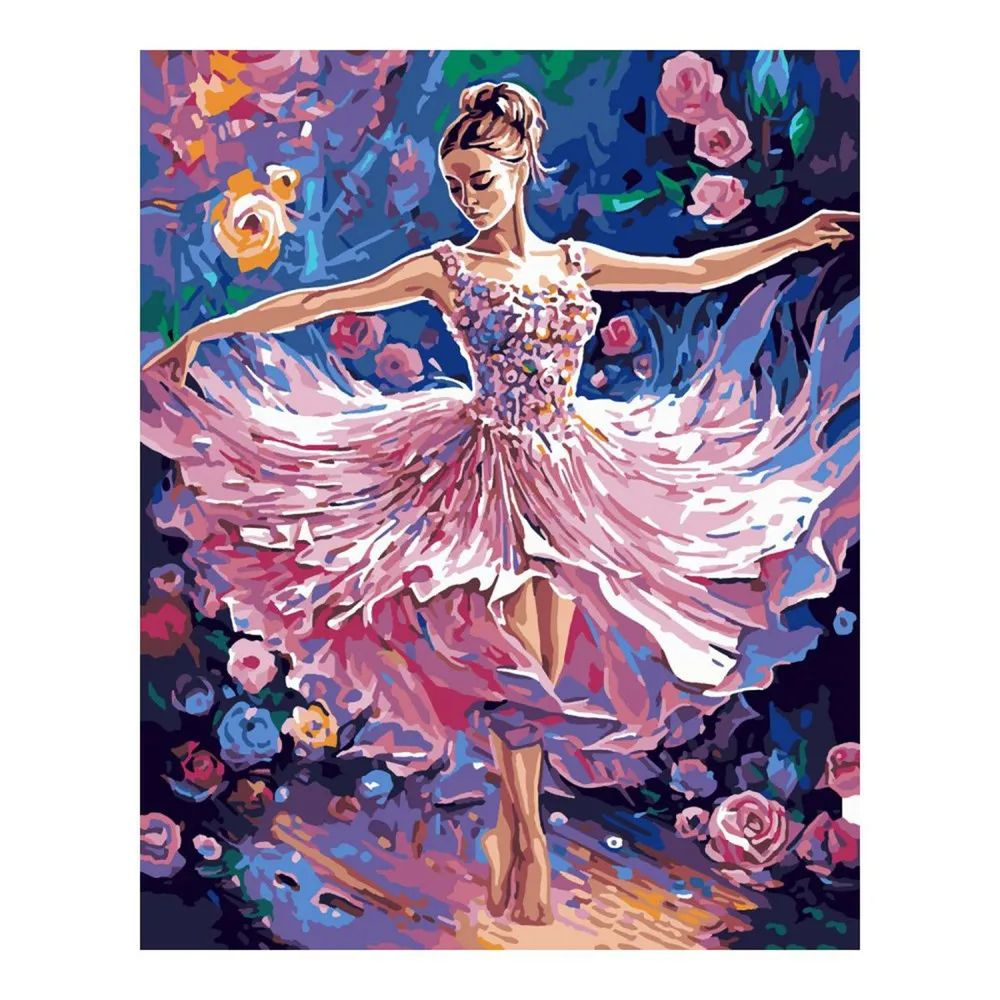 Картина по номерам Lori на картоне 40*50см Балерина и роза #1
