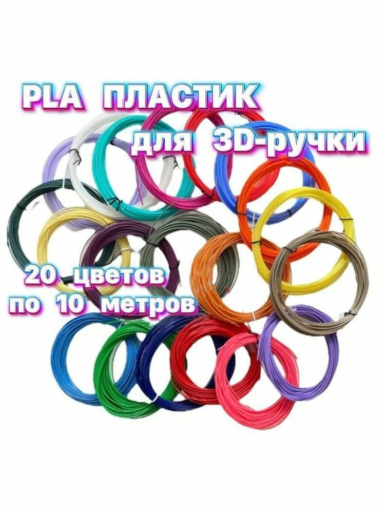 Пластик для 3Д ручки PLA набор 200м 20 цветов по 10м #1