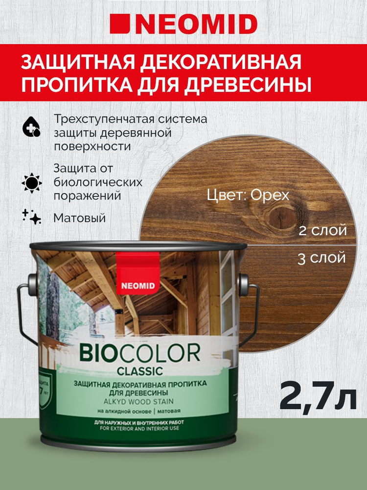 Декоративная Пропитка для дерева деревозащитная "Neomid" BIO COLOR CLASSIC, для внутренних и внешних #1