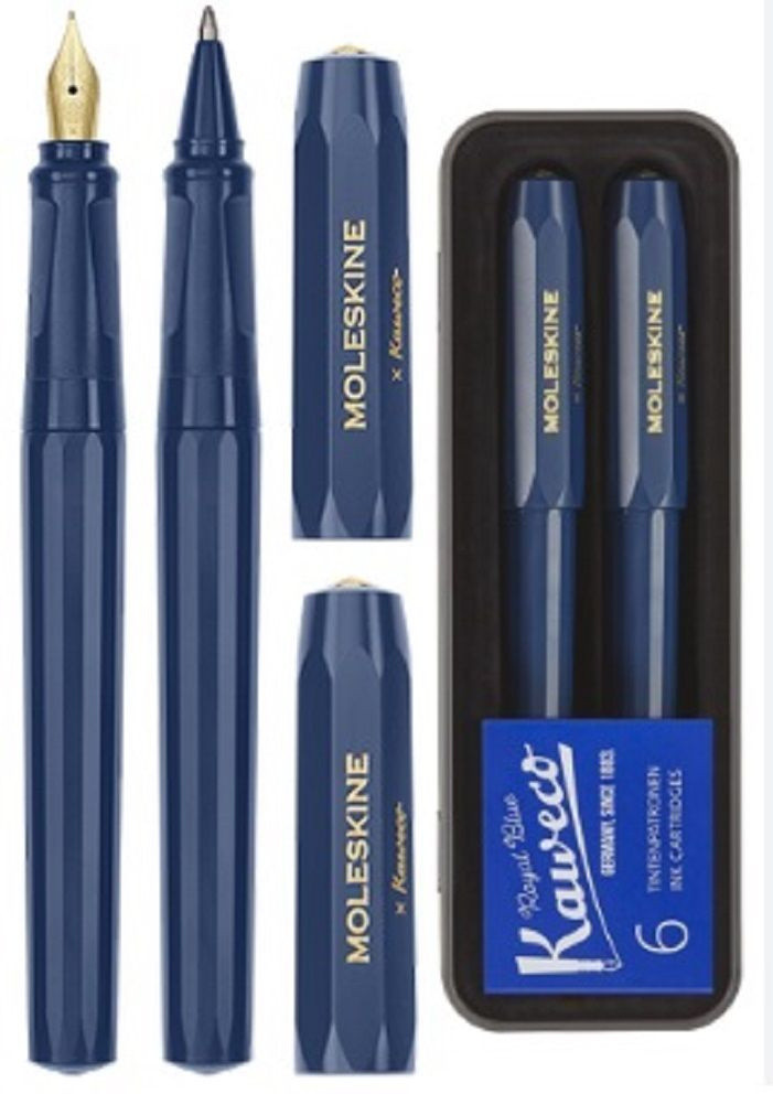 Ручка шариковая и перьевая Moleskine X Kaweco синего цвета в наборе с футляром и картриджами, синие чернила #1
