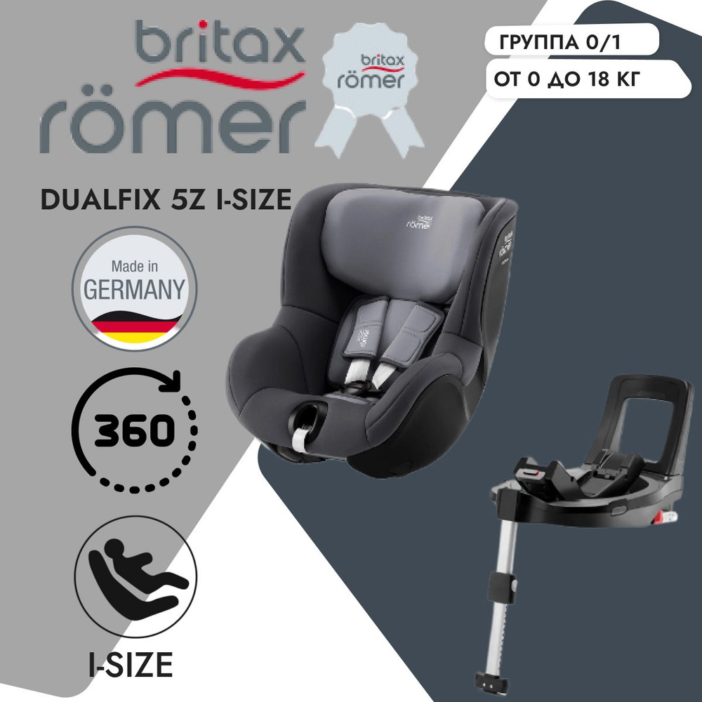 Детское автокресло Britax Romer Dualfix 5Z i-Size группа 0+1 с базой FLEX 5Z Midnight Grey  #1