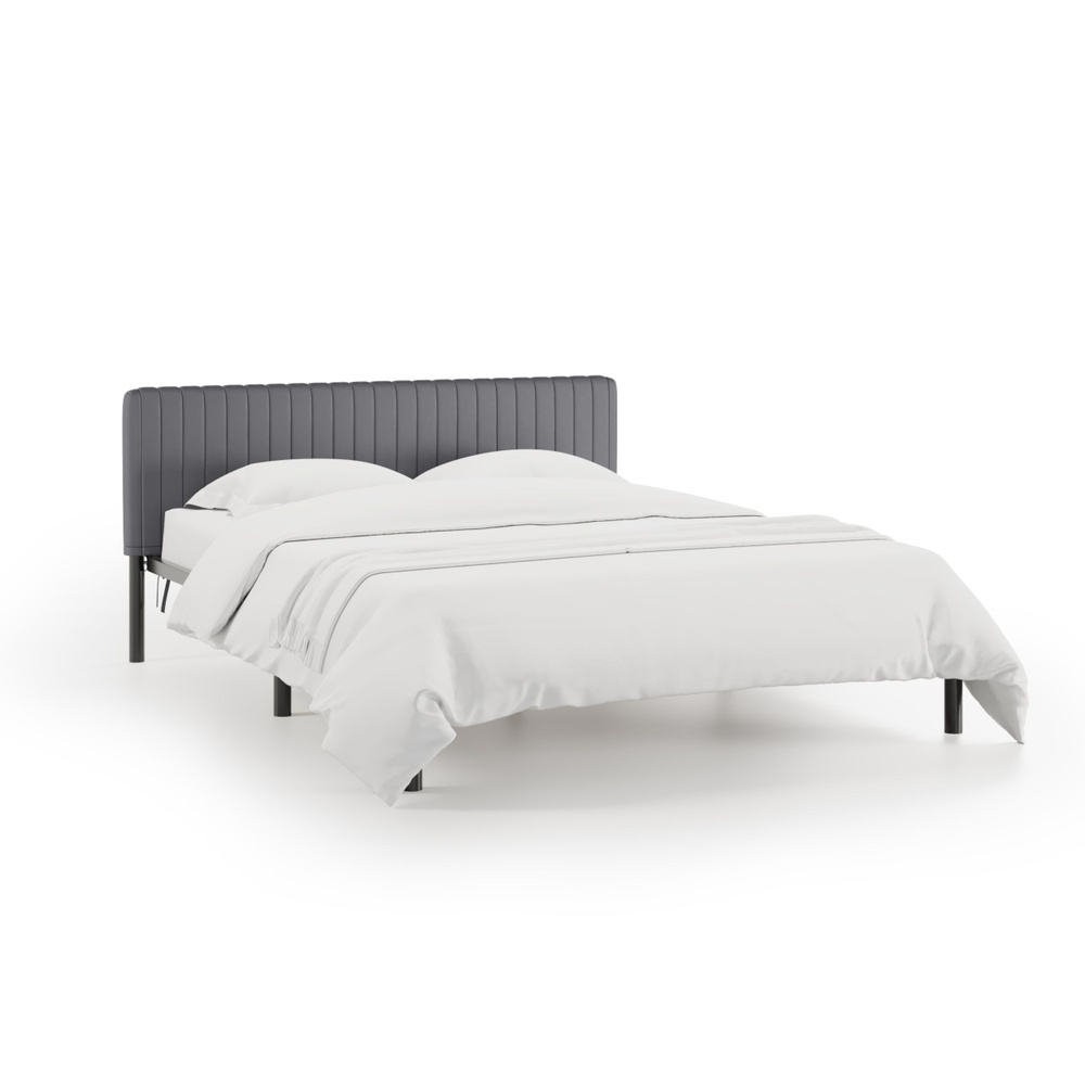 Кровать "Гаррона", 160х200 см, чехол велюр Velutto темно-серый, черный каркас, DreamLite  #1