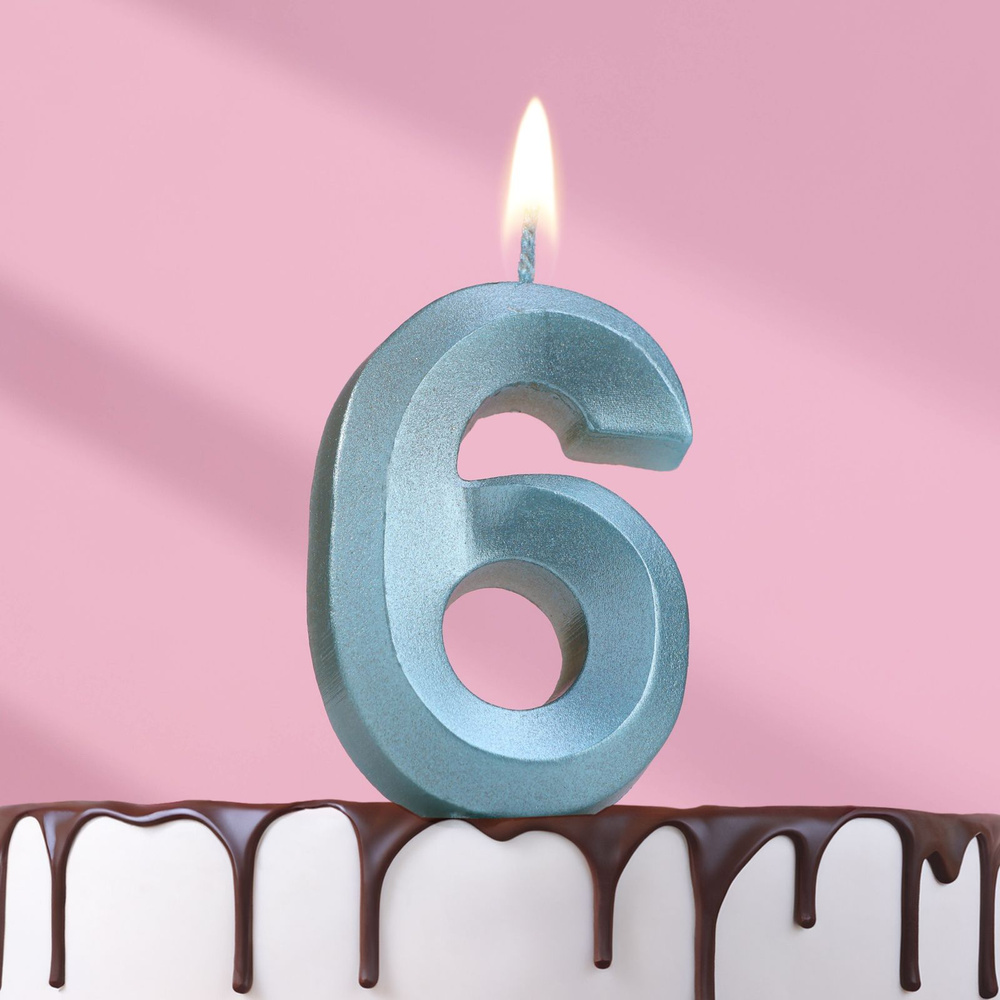 Свеча в торт "Грань", цифра "6", голубой металлик, 7.8 см #1