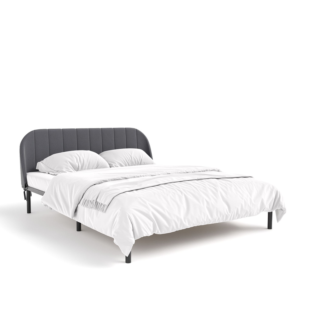 Кровать "Эльба", 160х200 см, велюр Velutto темно-серый, черный каркас, DreamLite  #1