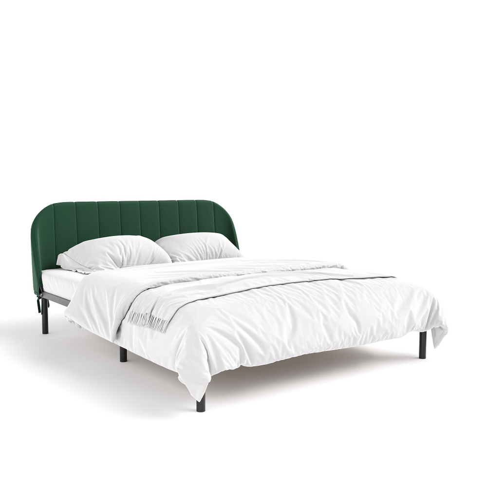 Кровать "Эльба", 160х200 см, велюр Velutto зеленый, черный каркас, DreamLite  #1