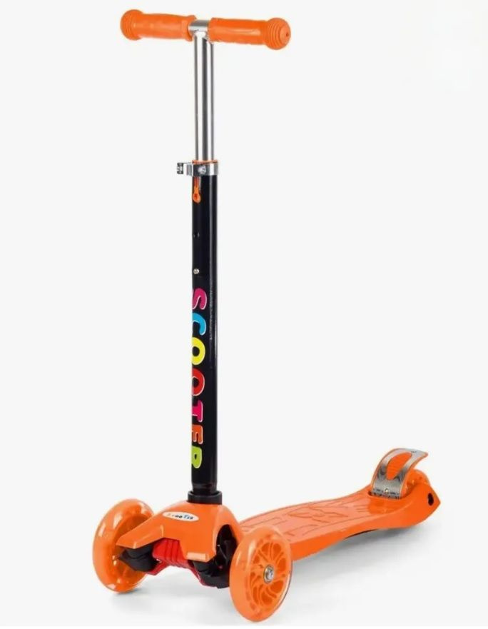 Самокат детский трехколесный MAXI SCOOTER, светящиеся колеса 120 мм, регулировка руля (оранжевый) 2024 #1