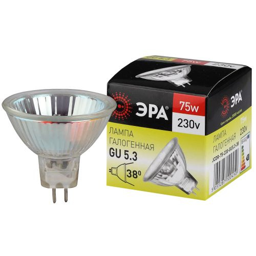Лампа галогенная ЭРА GU5.3-JCDR (MR16)-75W-230V-CL, GU5.3, 75Вт, софит, теплый белый свет  #1