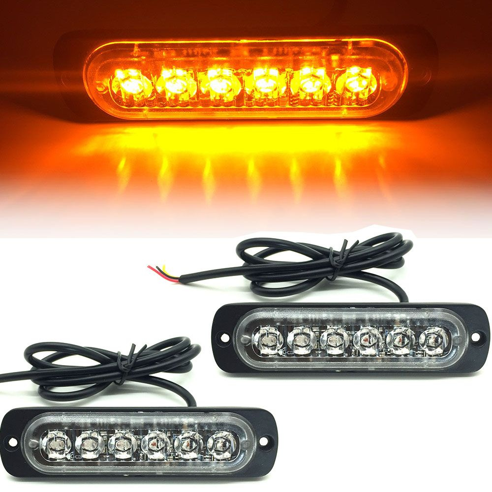 2ШТ Стробоскоп для авто / проблесковый маяк / 6 LED 12-24V Желтый  #1