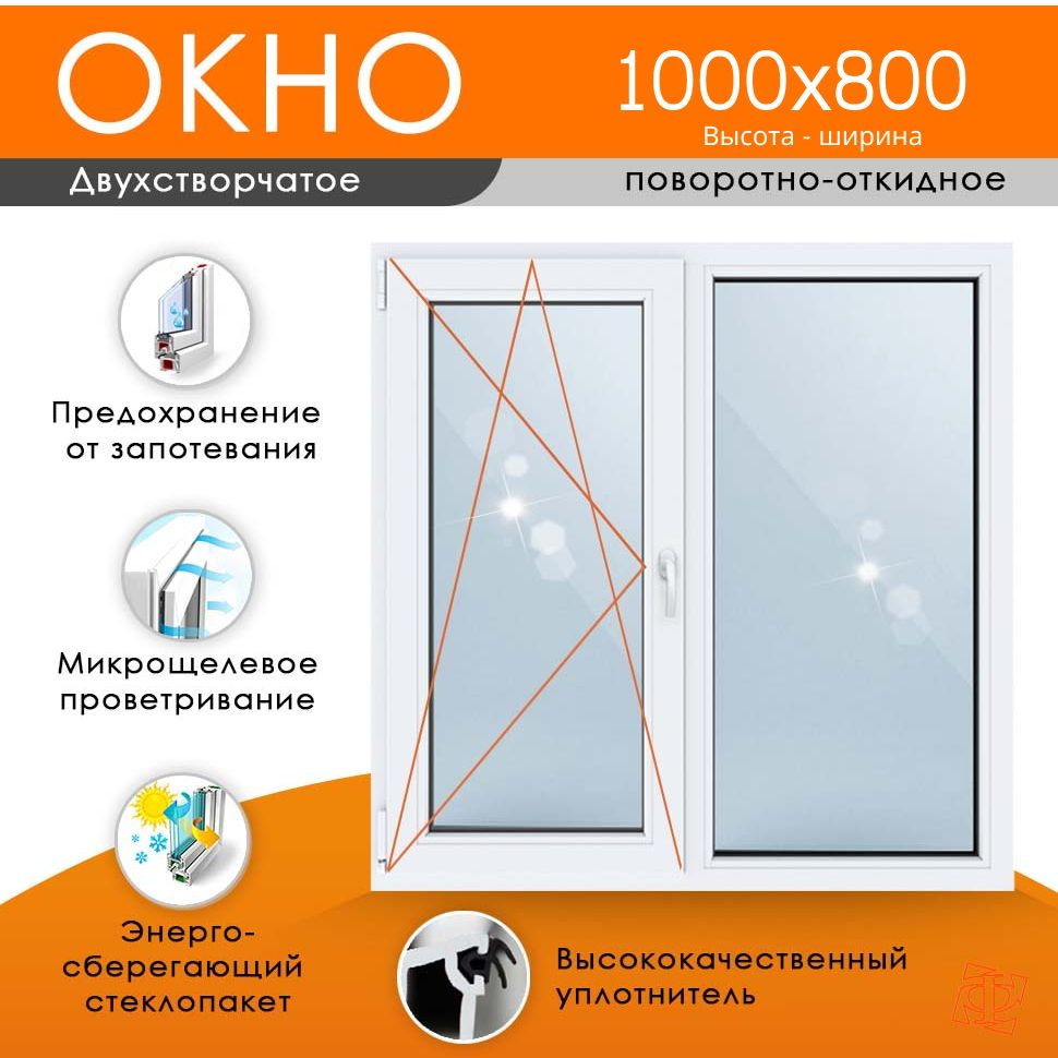 Пластиковое окно 1000 х 800 ТермА Эко + Москитная сетка (Открывающаяся створка слева)  #1
