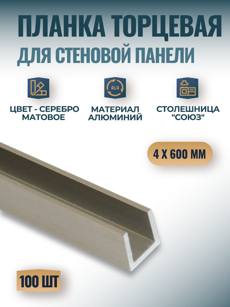 Планка торцевая для стеновых панелей "Союз" 4мм 600 мм, серебро матовое, 100 шт.  #1