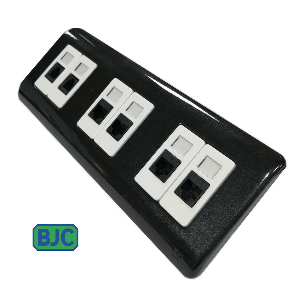 Розетка компьютерная RJ-45 -4шт Cat.5e + телефонная RJ-11 -2шт Cat3, трехпостовая черная рамка, белая #1