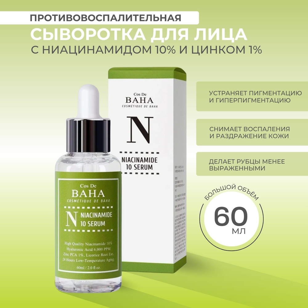 Cos De BAHA Niacinamide 10 Serum сыворотка с ниацинамидом и цинком от воспалений, 60 мл  #1