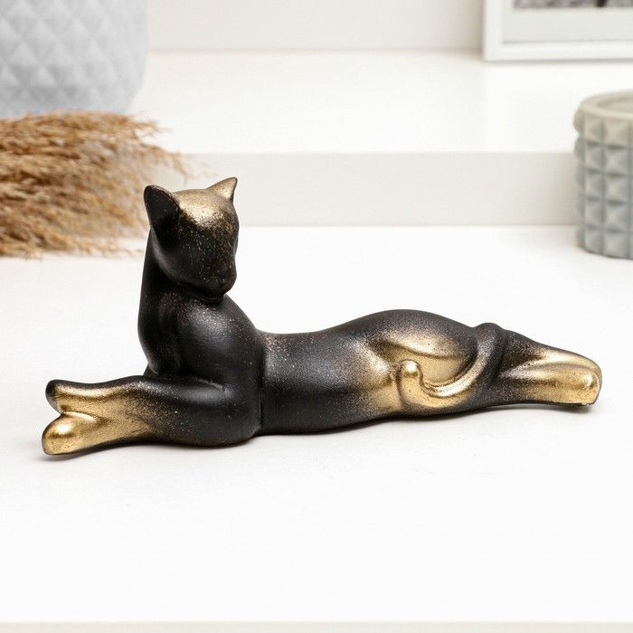 Декоративная фигурка Хорошие сувениры "Кот лежит" цвет черный, 8х20 см  #1